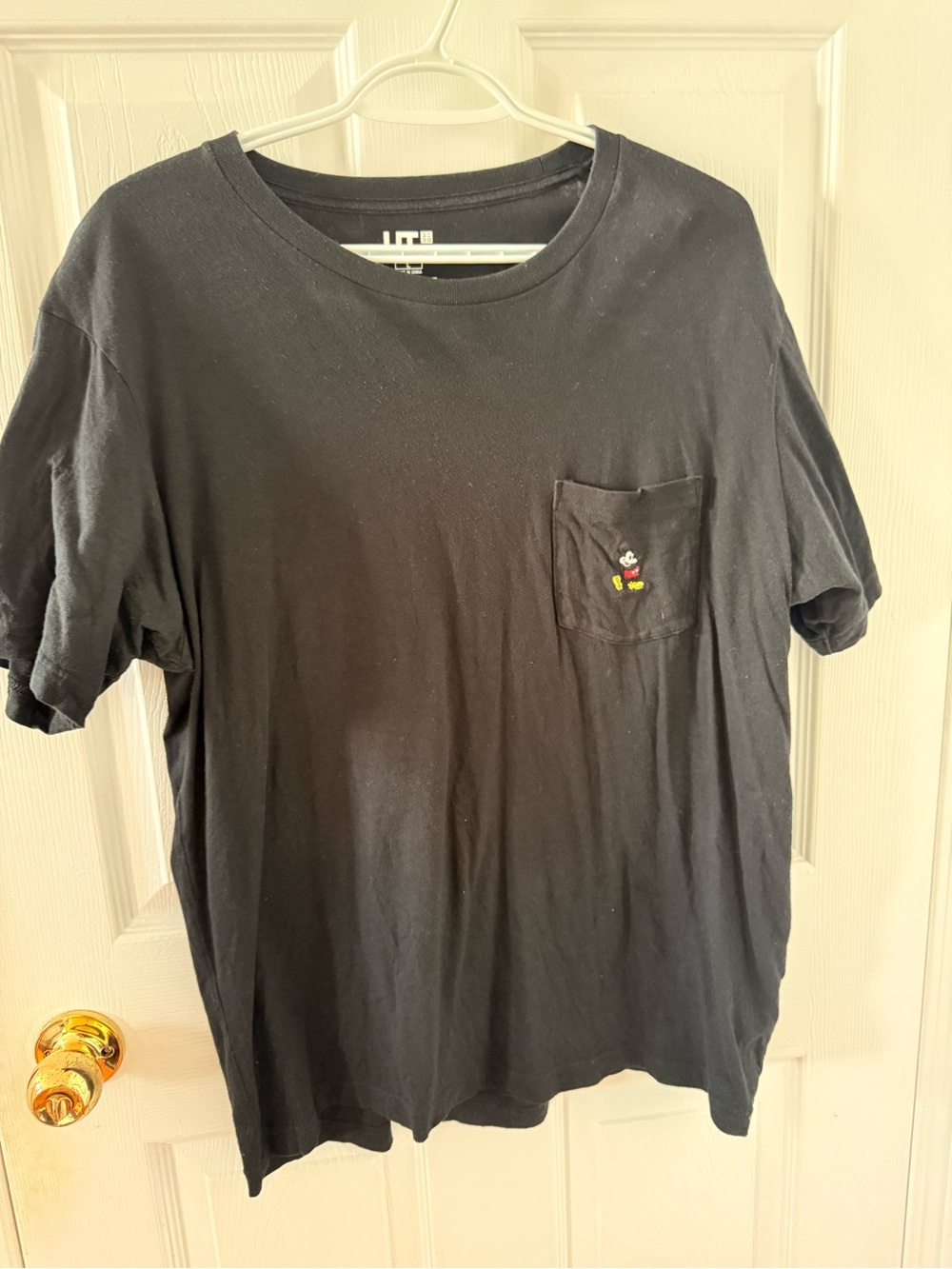 Disney Black Short Sleeve Pocket T‑Shirt with Small Mickey Embroidery